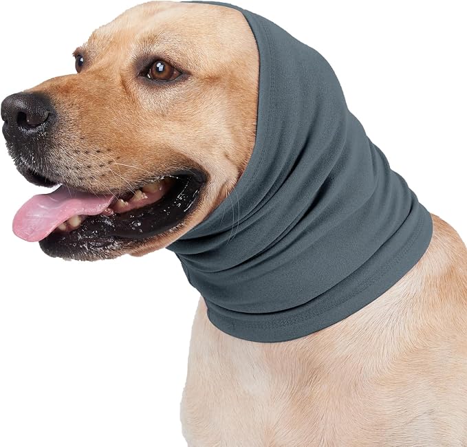 No Shake Ear Wraps for Dogs,Soft Dog Calming Hoodie Dog Ear Cover Ear Muffs for Anxiety,Grooming,Bathing,Swim,Noise Protection Quiet Ear for Dogs Light Blue L