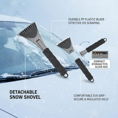 Glove Box Snow Shovel, Detachable PP Plastic Blade with EVA Grip Handle, Compact Vehicle Winter Tool for Car Trunk Storage (1 PC)