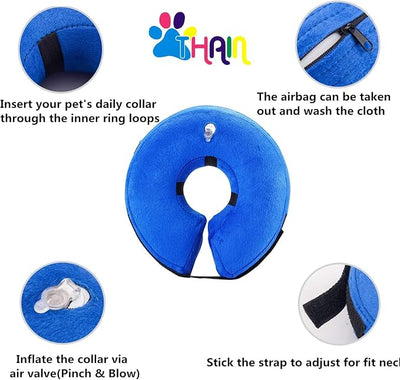 THAIN Soft Dog Recovery Protective Collar After Surgery-Cone Inflatable Collar for Dogs and Cats - Adjustable Washable Elizabethan Collar (XL), Blue
