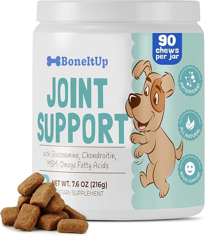 BoneItUp Soft Dog Joint Support Supplement Chews for Aging, Large & Overweight Pets - Glucosamine, Chondroitin, MSM & Omega - Advanced Hip & Joint Supplement for Dogs - Pet Bone Support Treats (90 Ct)