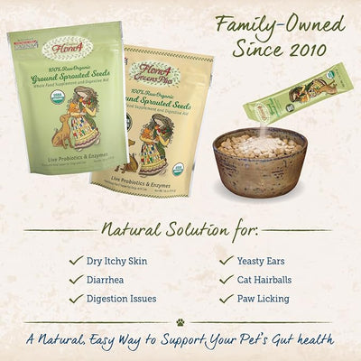 CARNA4 Flora4 Sprouted Seeds Food Topper for Dogs & Cats, Original Blend with sprouted Flaxseed, Rich in Natural Probiotics & Digestive Enzymes, Synthetic-Free Whole Food Supplement 18oz