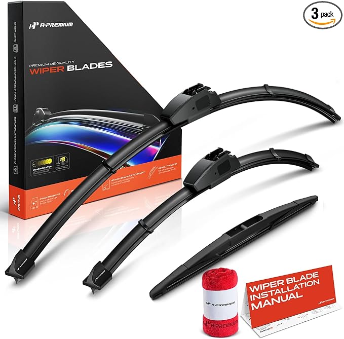 A-Premium 26"+18"+12" Windshield Wiper Blades Compatible with Nissan Murano & Mitsubishi Outlander & Acura & Infiniti - Front Rear Wipers Blade for Hook/RL3, with Wear Indicator & Towel (Pack of 3)