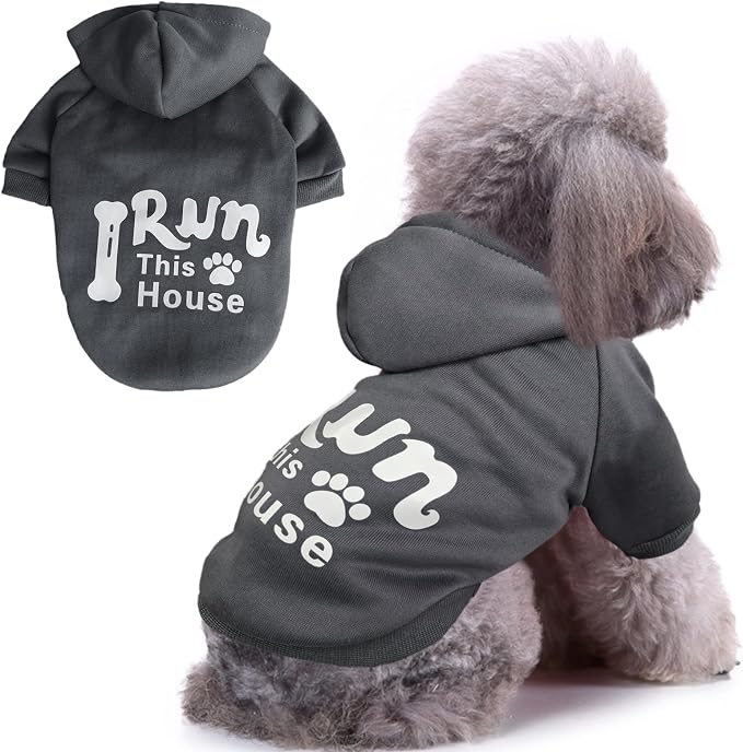 Jecikelon Print Dog Hoodies for Small Dogs, Soft Fleece Puppy Clothes for Pet Cat, Warm Winter Outfits Cold Weather Coats, Cute Sweatshirt Puppies Costume (Gray, Large)