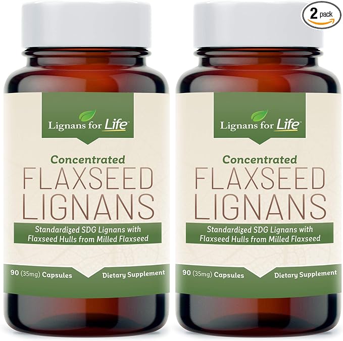 Flaxseed Lignans for Dogs + SDG - Omega 3 Fatty Acids, High Fiber Antioxidants Helps Improve Shiny Coat, Digestive & Heart Health Lignans, 35mg, 90 Flaxseed Capsules, 2 Pack