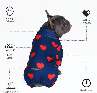 Spark Paws Dog Pajama, Dog Recovery Suit Male, Onesie, Ultra-Soft and 4-Way Stretch, for Small Medium and Large Breeds - Hearts - L