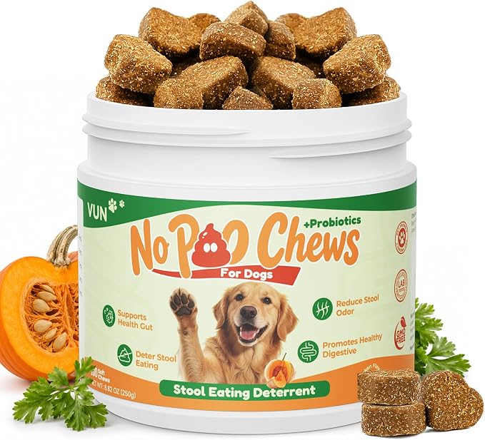No Poo Chews for Dogs – Coprophagia Stool Eating Deterrent for Dogs,Stop Poop Eating,Reduce Stool Odor & Support Digestion with Pumpkin, Digestive Enzymes & Yucca – 100 Soft Chews