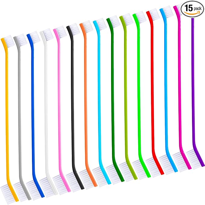 15 Pcs Dog Toothbrush Dual Headed Dental Brushes Puppy Tooth Brushing Kit Long Handle Toothbrush for Large and Small Dogs Cats Most Pets Teeth Cleaning Oral Care Supplies (Colorful)
