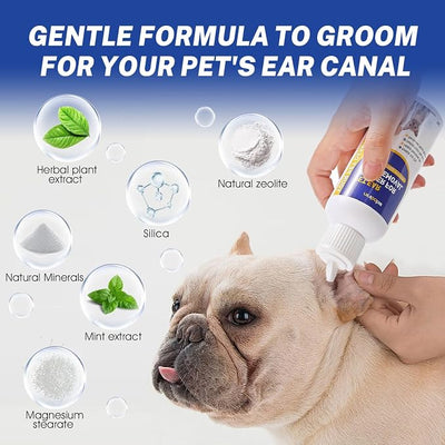 Dog Ear Hair Removal Kit with Ear Powder & 5.5" Curved Locking Forceps – Dog Ear Finger Wipes for Grooming, Helps Remove Excess Ear Hair, Dirt & Moisture, Alcohol-Free Pet Ear Care for Dogs