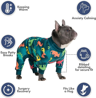 Spark Paws Dog Pajama, Dog Recovery Suit Male, Onesie, Ultra-Soft and 4-Way Stretch, for Small Medium and Large Breeds - Dinosaurs - 4XL