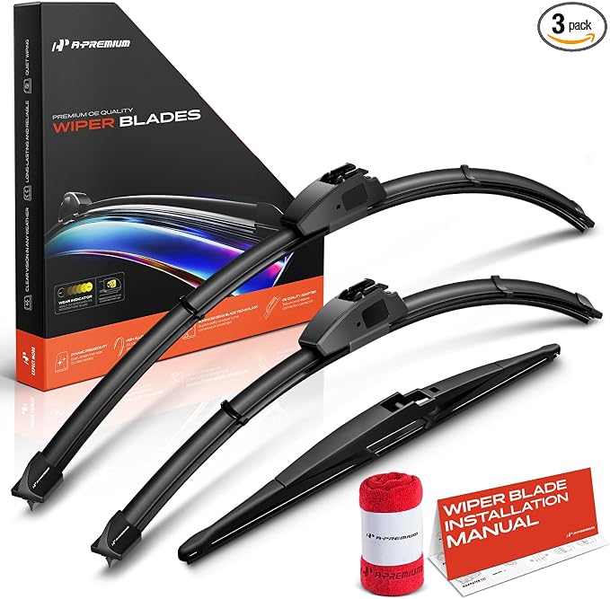 A-Premium 18"+18"+11" Windshield Wiper Blades with Wear Indicator & Towel | Compatible with Chevrolet HHR 2006-2011, Front Rear Wipers Blade Set for Hook/RL2 Arm Connector, Pack of 3