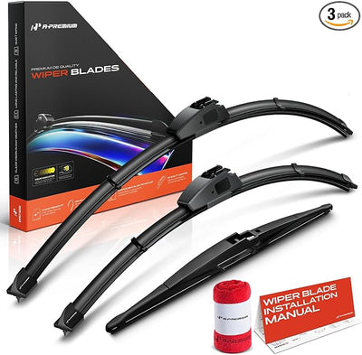A-Premium 18"+18"+11" Windshield Wiper Blades with Wear Indicator & Towel | Compatible with Chevrolet HHR 2006-2011, Front Rear Wipers Blade Set for Hook/RL2 Arm Connector, Pack of 3