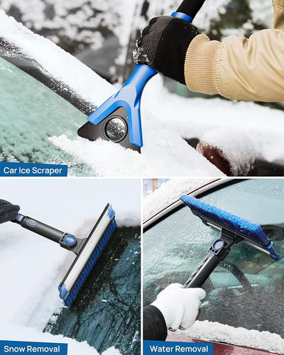 JOYTUTUS 61.3″ Ice Scraper and Long Handle Snow Brush, 270° Pivoting Extendable Car Snow Scraper Brush for Car Windshield, Telescoping Ice Scraper, Snow Remover for Cars, Trucks, SUV (Blue)