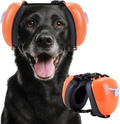 New Dog Ear Muffs for Noise Protection - 30dB NRR Dog Headphones, Noise Cancelling Hearing Protection Against Thunder/Fireworks/Vacuums, Upgraded Design with Bell Accent (Orange, X-Large)