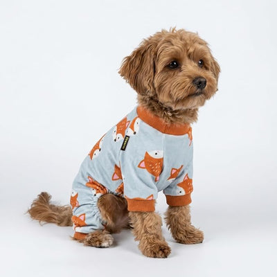 Fitwarm Funny Fox Dog Pajamas, Warm Dog Onesie, Dog Clothes for Small Dogs Girl Boy, Lightweight Velvet, Pet Outfit, Gray, Orange, XS