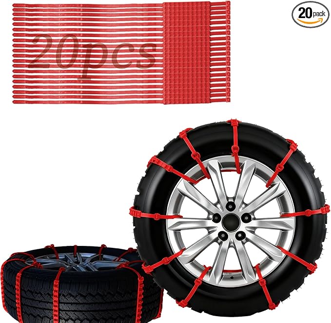 Universal Anti-Skid Snow Tire Chains for Cars SUV Trucks - Adjustable 14-19 Inch Emergency Winter Traction Tire Chains, Easy Installation Heavy Duty Anti-Slip Ice Road Tire Chains, Red