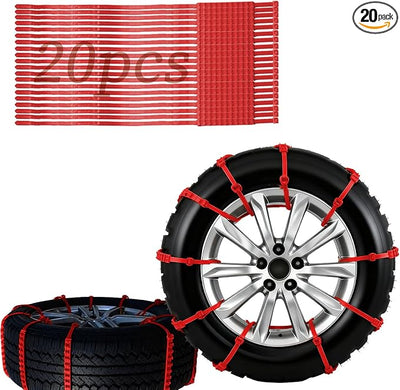 Universal Anti-Skid Snow Tire Chains for Cars SUV Trucks - Adjustable 14-19 Inch Emergency Winter Traction Tire Chains, Easy Installation Heavy Duty Anti-Slip Ice Road Tire Chains, Red