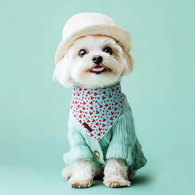 Valentines Dog Bandana - Soft Blue Heart Dog Neck Scarf, Cute Pet Bib for Puppy Kitten, Valentine Photo Dogs Cats Prop for Daily Use Parties & Pet Photography S