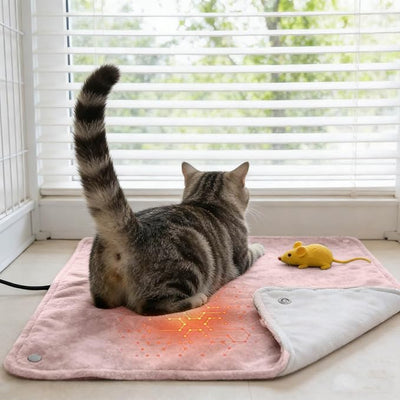 USB Powered Cat Heating Pad, Portable Adjustable Heated Cat Bed, Rechargeable Pet Blanket for Indoor Cats, Dog, Small Animals, Elderly Pets, Home, Car, Travel, Winter Cold Weather Comfort (Pink)