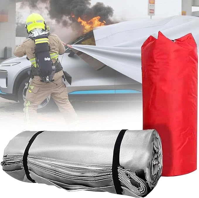 Ev Car Fire Blanket, Silicone Fire Blankets for Electric & Gas Vehicles, 1100°C Reusable Large Emergency Fire Suppression Blanket, Survival Safe Blankets for Ev Battery