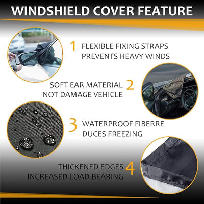 Car Windshield Cover Large Enhanced 600D Oxford Fabric Windshield Frost Cover for Ice and Snow Frost Waterproof Wiper Front Window Protects UV Sunshade Cover for Most Cars SUV Vans (75" x 46")