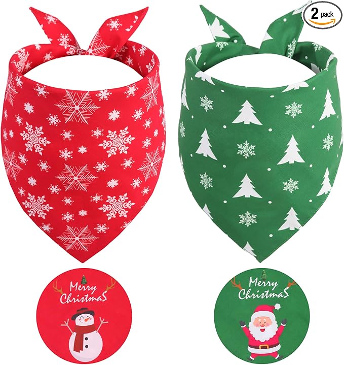 Christmas Dog Bandanas XLarge 2PCS, for Dog, Triangle Reversible Holiday Bandana for Boy Girl, Bibs Accessories for Large and Extra Large Dogs
