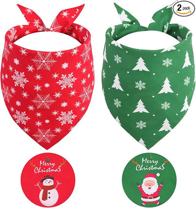 Christmas Dog Bandanas Small 2PCS, for Dog, Triangle Reversible Holiday Bandana for Boy Girl, Bibs Accessories for Small XS Dogs Cats Pets