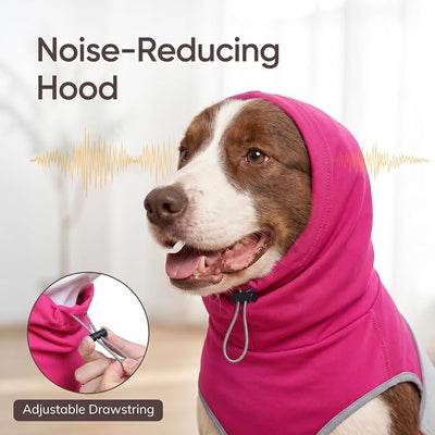 Dog Thunder Vest, Anxiety Relief Shirt with Noise-Reducing Hood, Calming Wrap, Gentle Compression Jacket for Thunder Storm, Fireworks Separation Stress, Fireworks,M, Pink