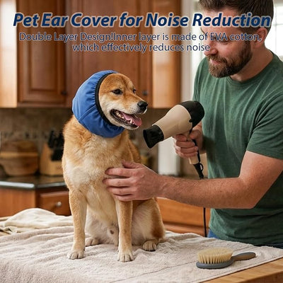 Adhiper Waterproof Dog Ear Muffs & No Shake Ear Wraps for Swim, Bath, Drying, Grooming, Dog Ear-Covers for Sound Noise Protection & Anxiety Relief - Head Circle 11.8-15.8in（Blue/M）