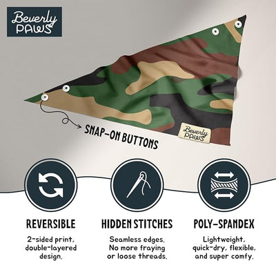 Snap-On Dog Bandana for Small Medium Large Pets, Dogs Cats Adjustable Handkerchief Scarf for Girl & Boy, Funny Cute Puppy Apparel & Accessories (Green Camo, Large)