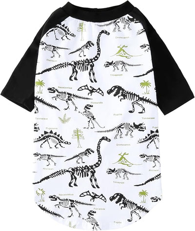 Dog Dinosaur T Shirts Black Long Sleeve White Shirt Pajamas Pets Soft Cotton Apparel Clothes for Large Dogs, L