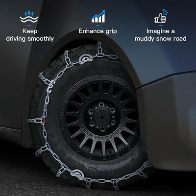 ECCPP Snow Tire Chains 225-245 255 265 275 285 295(15"16"17"18"19"20") | Set of 2 Cars Pickups SUV Universal Emergency Tire Traction Chain Adjustable Portable Anti-Skid Thickening QG2228CAM