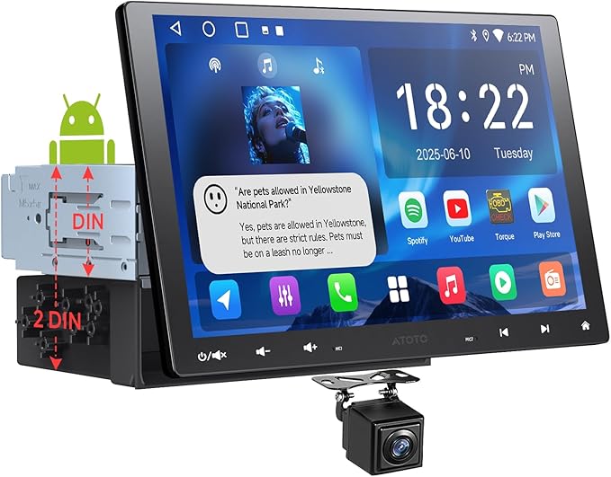 A5L 10 inch Android Double DIN & Single DIN Car Stereo, Floating QLED Touchscreen, Wireless Carplay & Android Auto, WiFi/USB/Bluetooth Tethering, Backup Cam, HDMI Out, DSP, ChatGPT AI