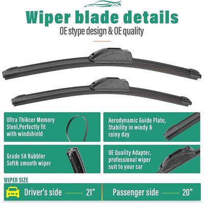 21" 20" 10" Windshield Wiper Blades Replacement for Honda CRV CR-V 2002 2003 2004 2005 2006 Premium All Weather Front Rear Wipers Set - OEM Quality (Pack of 3)