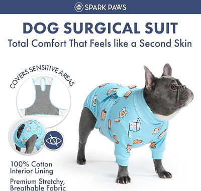 Spark Paws Dog Surgery Recovery Suit – Dog Recovery Suit After Surgery, Anti-Lick Dog Onesie, Abdominal Wound Protector, Soft Cone Alternative for Spay Neuter Male Female Pet Recovery - Breakfast, S
