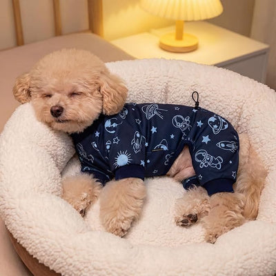 XPUDAC 4 Pack Dog Pajamas, Soft Puppy Clothes with Drawstring Adjustable Stretchy Dogs Onesie for Small Medium Doggie Shed Defender Dog Suit Pet Outfit Boy, XXS