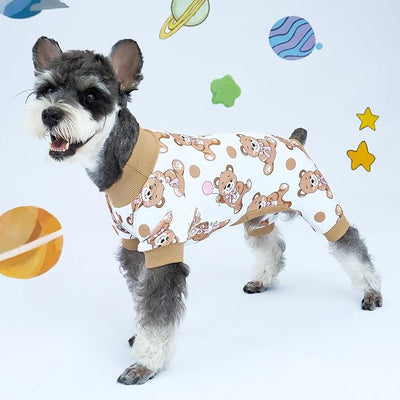 XPUDAC 4 Pieces Dog Pajamas Soft Strechy Puppy Onesies Pet Clothes for Small Medium Dogs Boy Girl Cat Pet Outfit, 150-XS