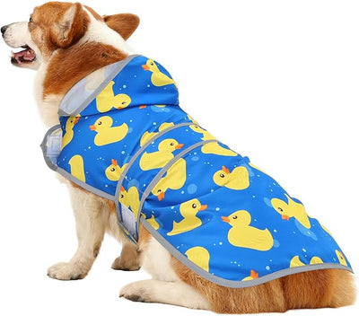 Dog Raincoat for Large Dogs Waterproof Jacket Hooded Rain Coats with Reflective Strips Leash Hole & Poncho Adjustable Fit (ShinyDuck,L)