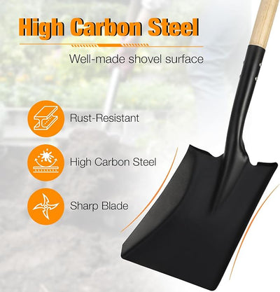 41-Inch Square Spade Shovel, Wooden Handle with D-Grip & Heavy Duty Alloy Steel Flat Head Transfer Shovel, Ideal for Landscaping, Digging, Soil Moving, Cleanup Job & Yard Projects