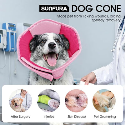 Dog Cone - Soft Cone for Dogs to Stop Licking, Pet E-Collar Alternative After Surgery, Adjustable Pet Recovery Collar for Wound Healing, Pink Large