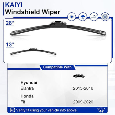 KAIYI 28" + 13" Windshield Wipers Compatible with Hyundai Elantra 2013-2016,Honda Fit 2009-2020 Premium Automotive Replacement Windshield Wiper Blades 2 Pack