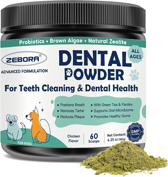 Dog Teeth Cleaning Powder - Dog Breath Freshener Dental Powder, Targets Bad Breath, Plaque Off & Tartar Remover, Natural Dental Care for Healthy Gums, 180g