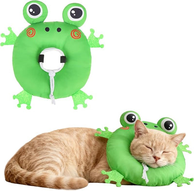 BEAUTYZOO Cat Cone Collar Soft,Cat Donut Recovery Collar After Surgery to Stop Licking,Kitten E Collars Neck Pillow Cone for Cats,Adjustable Elizabeth Pet Collars for Puppy Small Dogs,Green Frog M