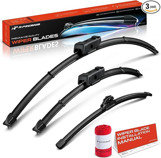 A-Premium 28"+18"+12" Windshield Wiper Blades Compatible with Audi Q4 e-tron 2022 2023 2024 - Front Rear Wipers Blade Set, TLPN/FR_DA Arm Connector, with Wear Indicator & Towel (Pack of 3)