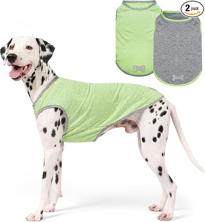 2Pack Dog Shirt, Lightweight Sun Protection Sleeveless Dog T Shirts for Large Dogs, Breathable Pet Reflective Tank Top Summer Dogs Clothes for Outdoor Walking, Green+Grey, 3XL