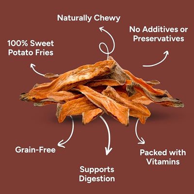 Gaines Family Farmstead Jumbo Sweet Potato Fries for Dogs – 8 oz, Chewy Single Ingredient, Grain-Free Dog Treats, Rawhide-Free Chews, High-Fiber Snacks for Training & Rewards, Made in USA