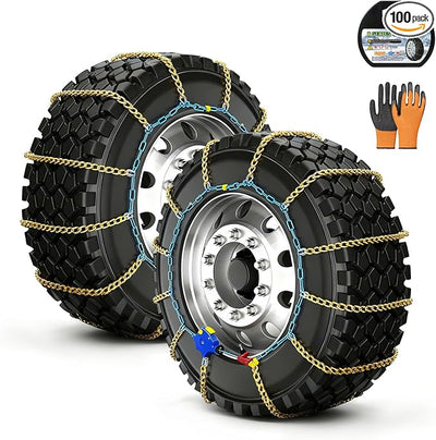 AutoFixing Snow Chains - Tire chains for cars, trucks, and SUVs, with quick 1-minute installation. Titanium-enhanced high-carbon manganese steel for outstanding wear resistance.Set of 2(HLN140)