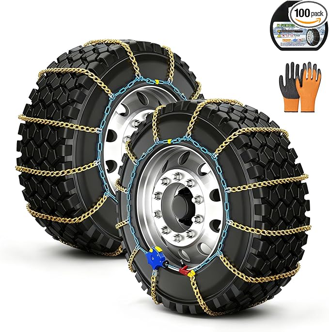 AutoFixing Snow Chains - Tire chains for cars, trucks, and SUVs, with quick 1-minute installation. Titanium-enhanced high-carbon manganese steel for outstanding wear resistance.Set of 2(HLN140)
