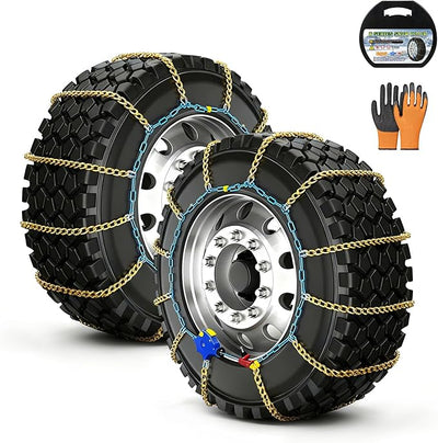 AutoFixing Snow Chains - Tire chains for cars, trucks, and SUVs, with quick 1-minute installation. Titanium-enhanced high-carbon manganese steel for outstanding wear resistance.Set of 2(HLN90)