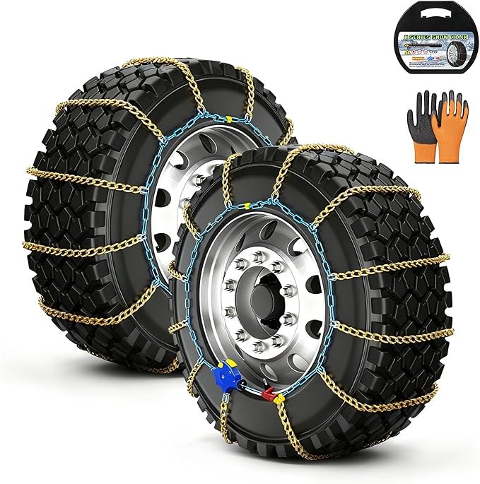AutoFixing Snow Chains - Tire chains for cars, trucks, and SUVs, with quick 1-minute installation. Titanium-enhanced high-carbon manganese steel for outstanding wear resistance.Set of 2(HLN90)