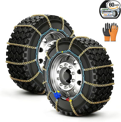 AutoFixing Snow Chains - Tire chains for cars, trucks, and SUVs, with quick 1-minute installation. Titanium-enhanced high-carbon manganese steel for outstanding wear resistance.Set of 2(HLN150)